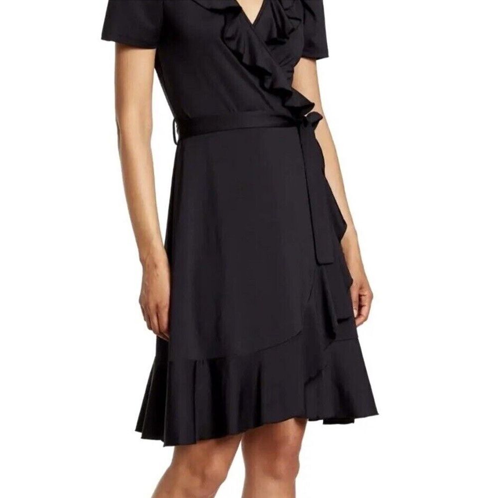 NWT By Design Womens Size M Black‎ Above Knee Length Faux Wrap Ruffle Dress READ